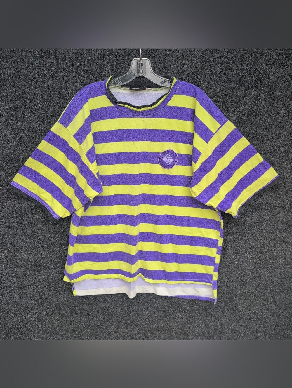 Vtg Quick Silver Shirt Mens Large Yellow Purple Striped Surf Skater 90s USA Made